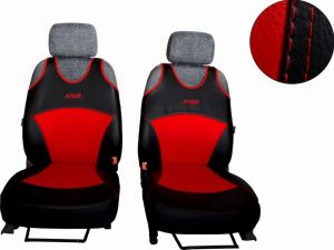 Autopotahy Active Sport kožené, sada pro dvě sedadla, červené