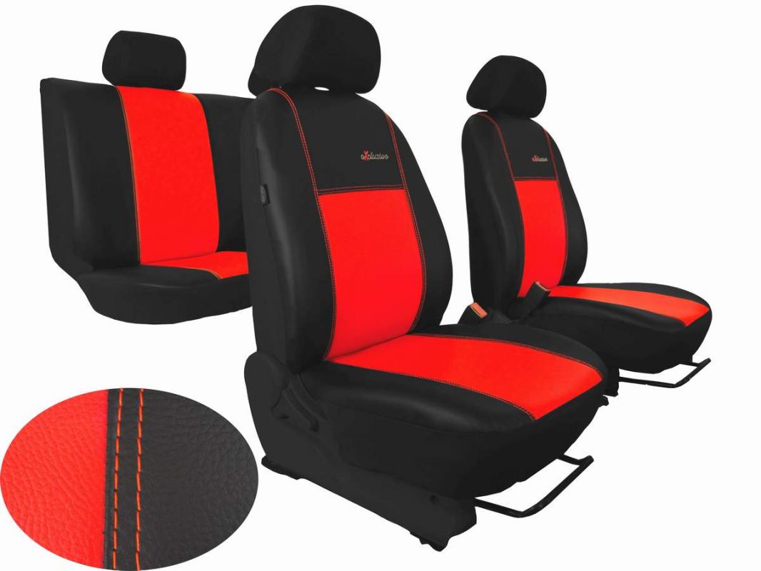 Autopotahy Škoda Fabia I, kožené EXCLUSIVE černočervené, nedělené zadní sedadla Vyrobeno v EU