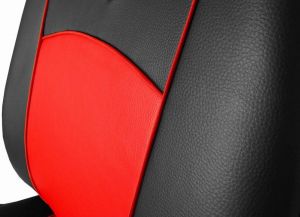 Autopotahy Škoda Fabia I kožené Tuning černočervené, dělené zadní sedadla Vyrobeno v EU