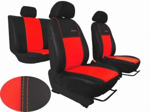 Autopotahy Škoda Fabia II, kožené EXCLUSIVE černočervené, dělené zadní sedadla