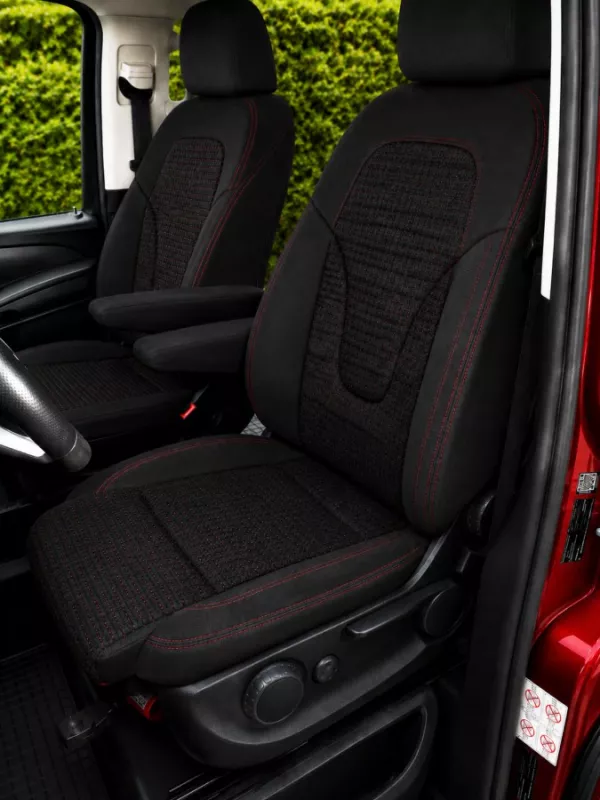 Autopotahy na míru MERCEDES V-KLASSE, 7 M., od 2014 do dnes, AUTHENTIC DOBLO žakar červený